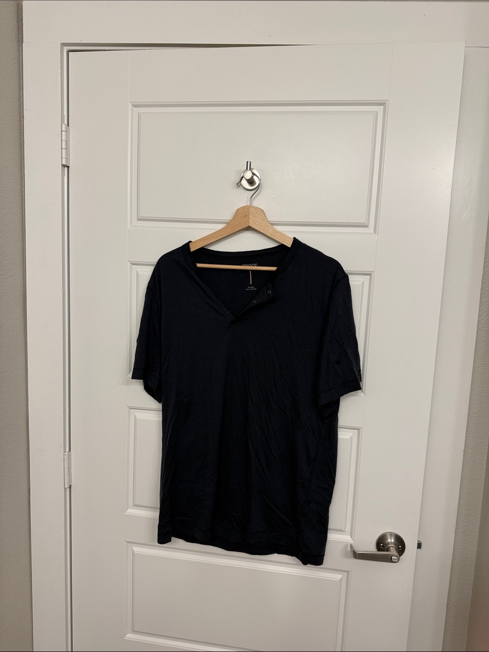 Proof Men's Black Merino Wool Short-Sleeve Henley Shirt XL